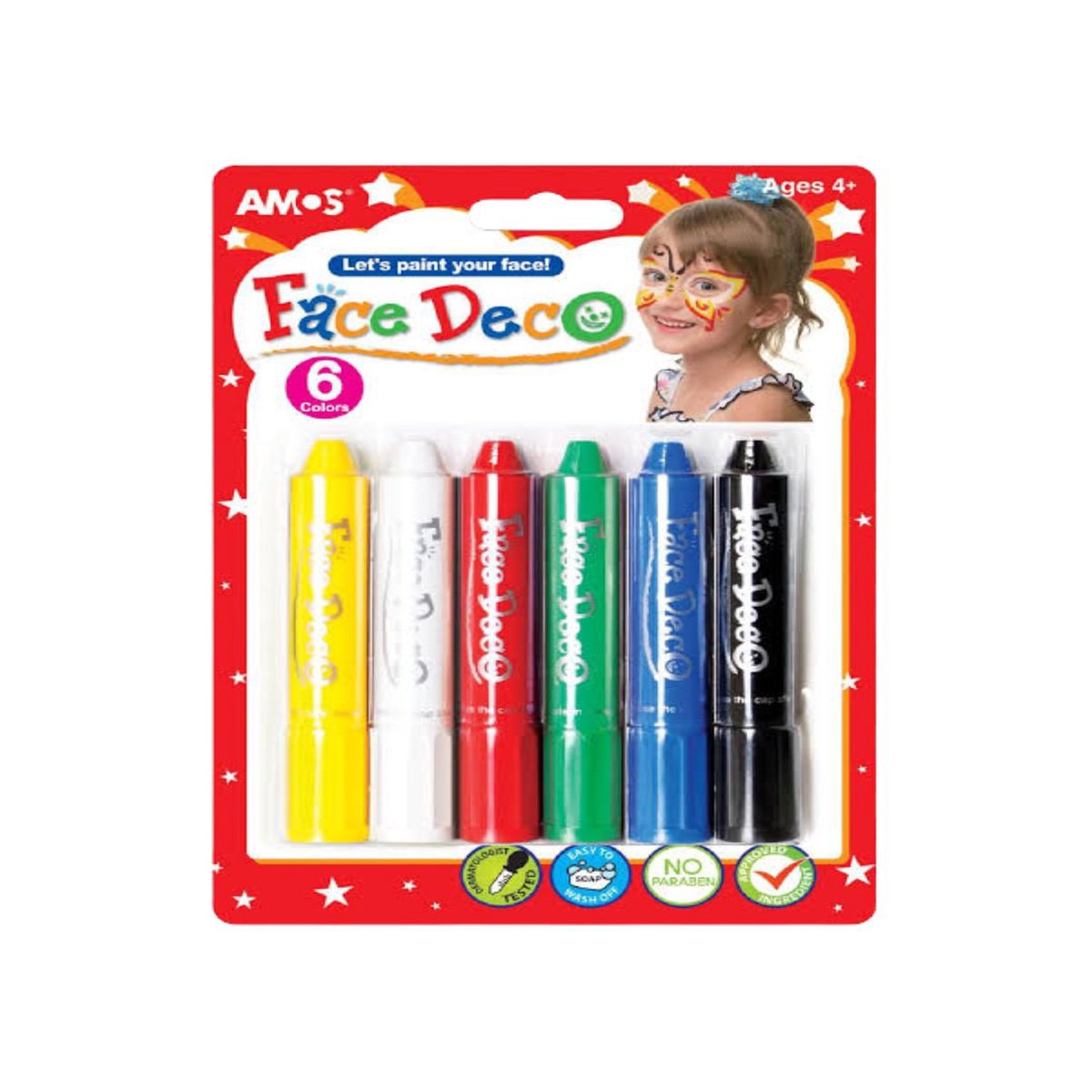 AMOS Face & Body Paint Crayons 6 Colors
