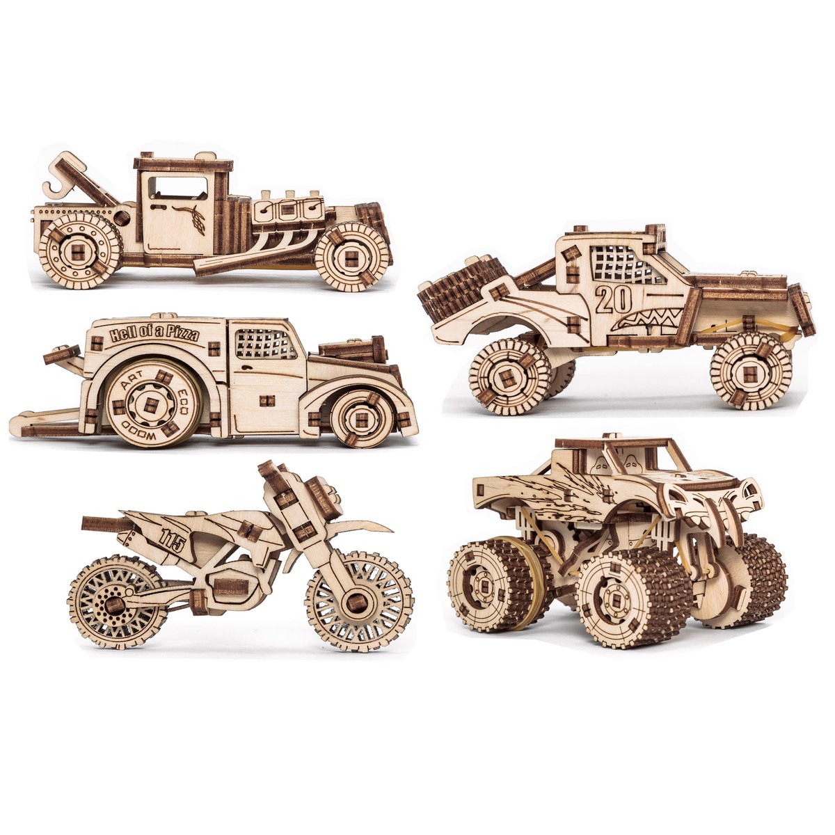5-in-1 Wooden Vehicles Construction Puzzle Set, 364 Pieces