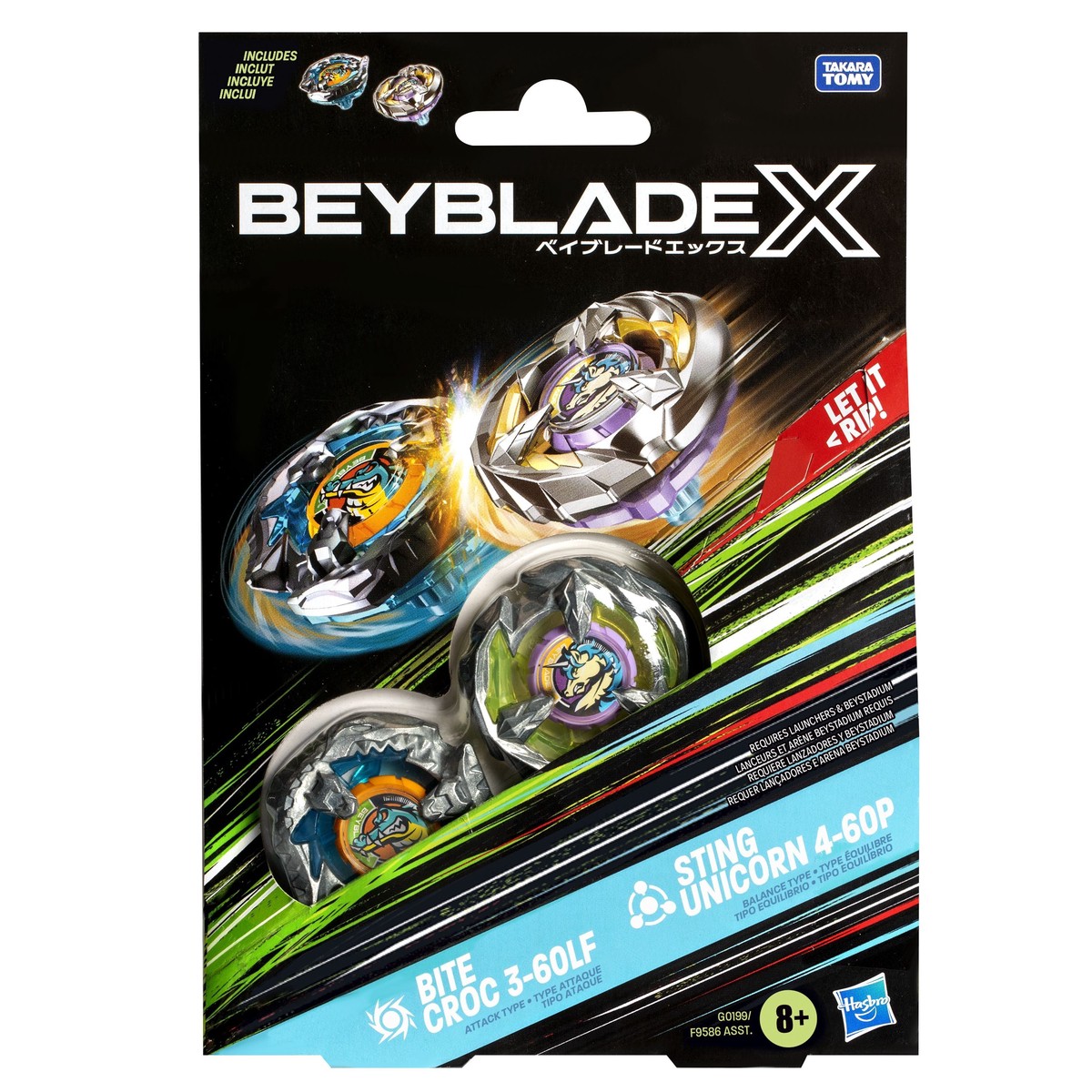 Beyblade X Bite Croc 3-60LF & Sting Unicorn 4-60P Dual Pack