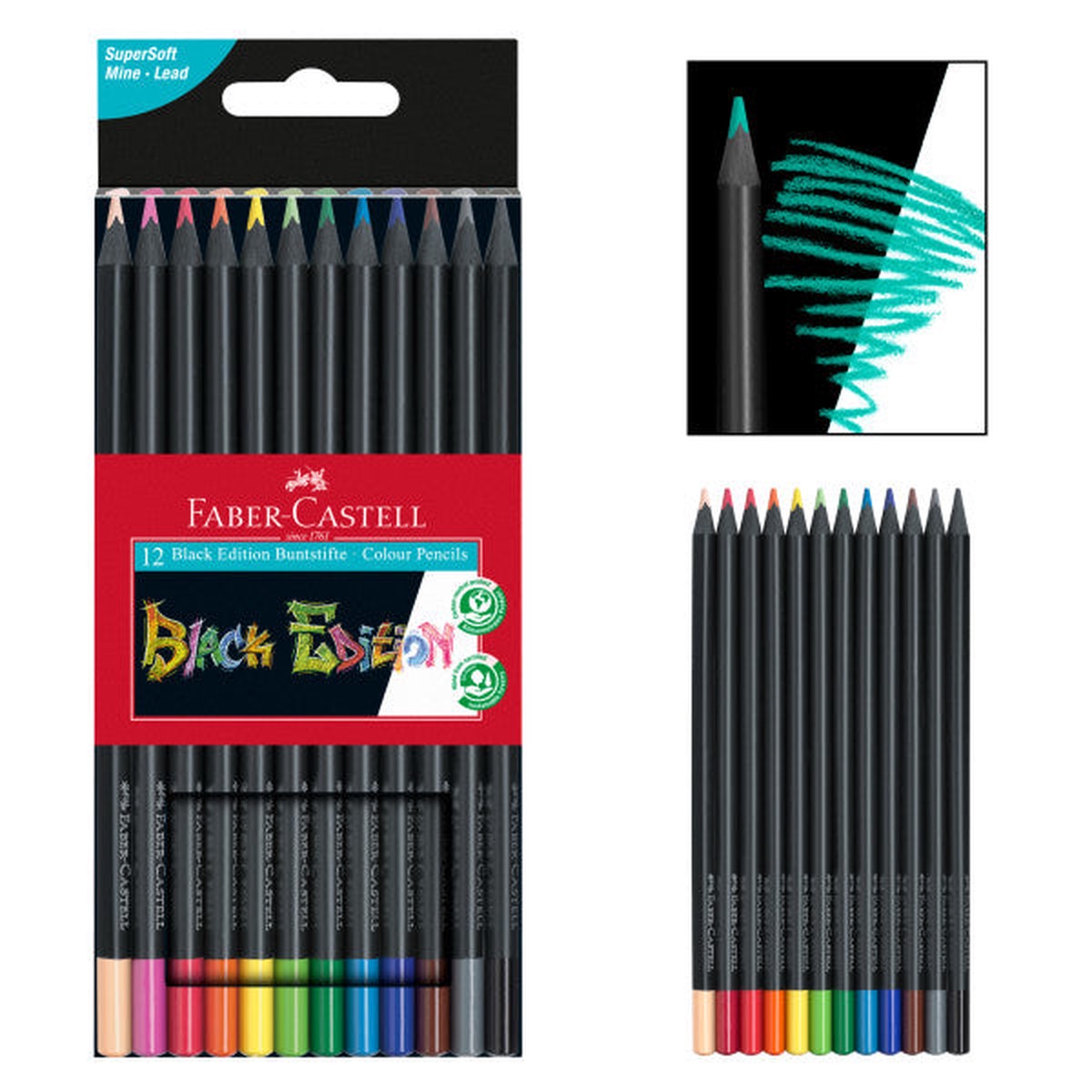 Black Edition Coloured Pencils, Standard (Box of 12)